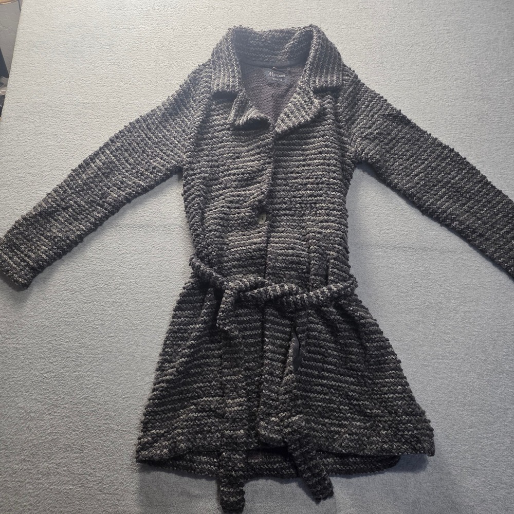 Cardigan Women 16 Gray Boucle Belted Boho Hippie Lagenlook Crochet Monsoon